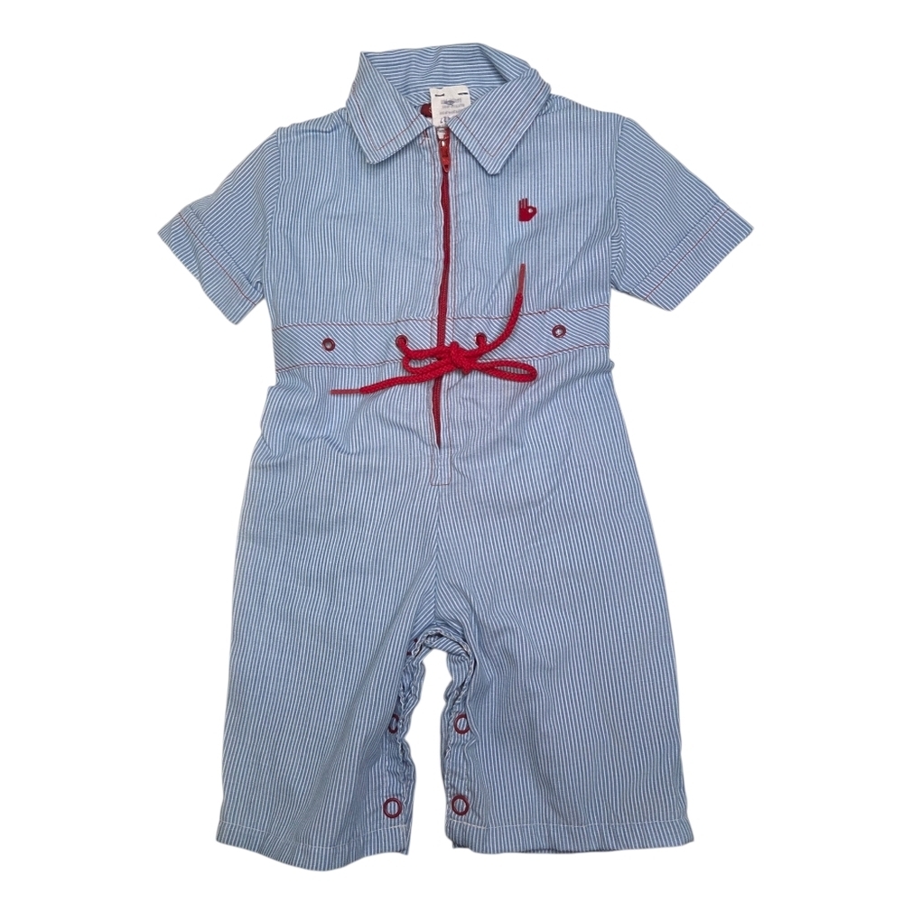 Vintage Sasson Nautical Sailor Theme Blue White Striped One Piece Size 0-3 - Picture 1 of 5